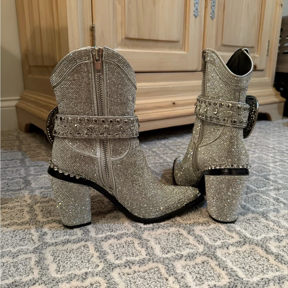 Dolls Kill Silver Rhinestone Ankle Boots - Picture 4 of 8